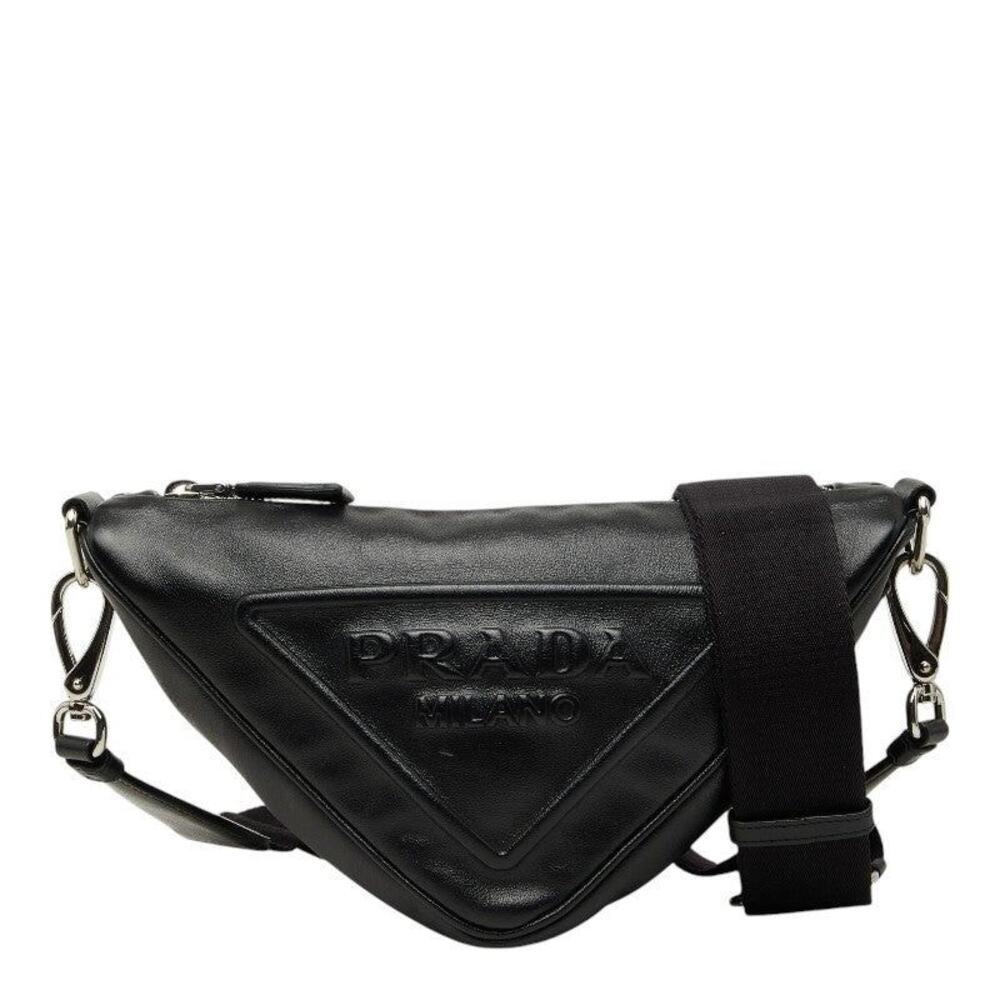 Prada Triangle Logo Plate Shoulder Bag Black